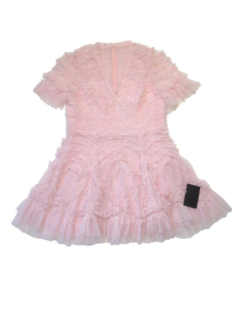 Nwt Needle & Thread Verity In Blush Pink Tulle Ruffle V-Neck Micro Mini Dress 12 — image 5 of 8